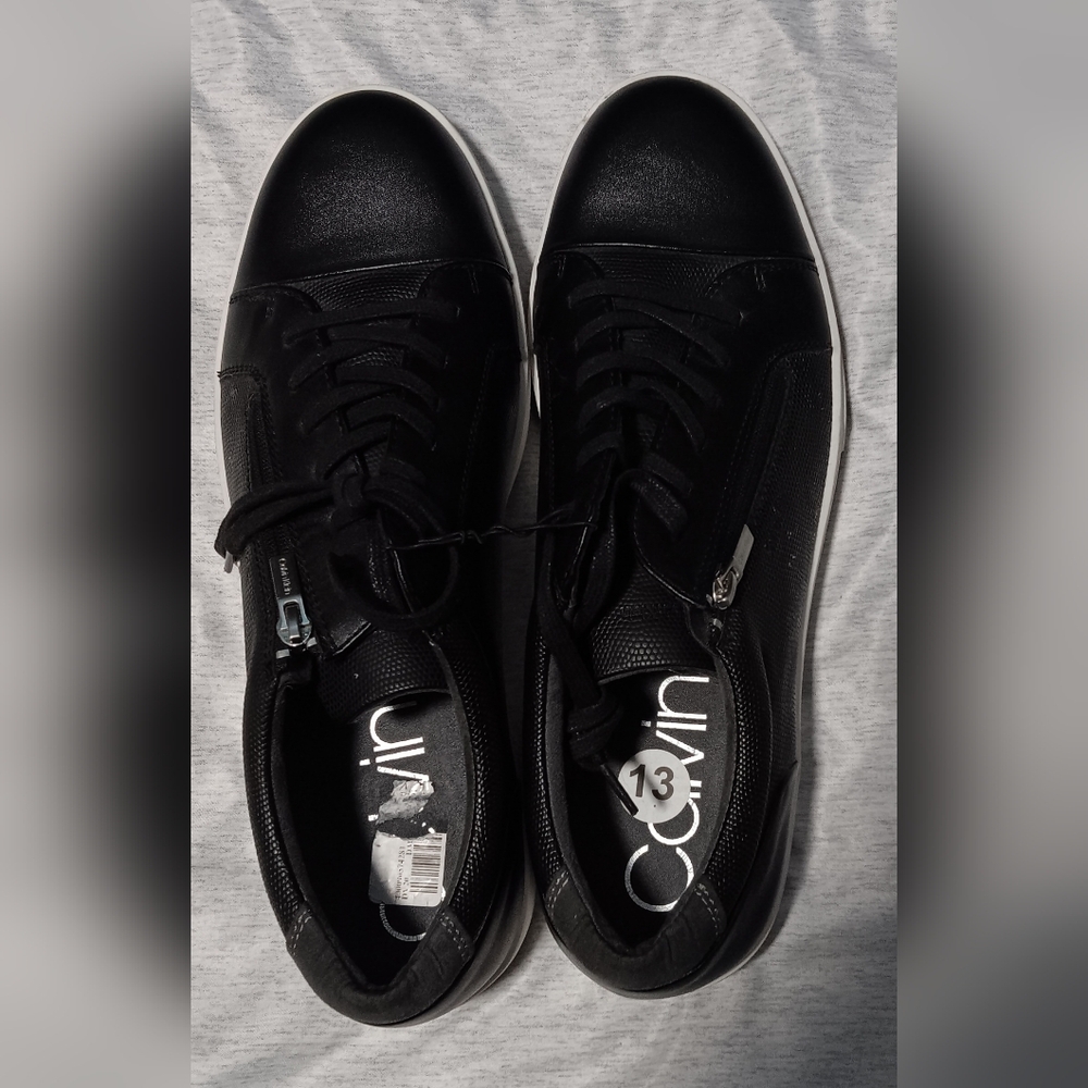 MEN'S CALVIN KLEIN BILTON 2 BLACK FAUX LEATHER CASUAL SHOES -Sz 13M- EXCELLENT!!